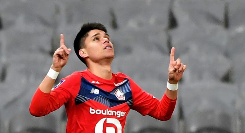 Late strike: Lille's Brazilian forward Luiz Araujo celebrates