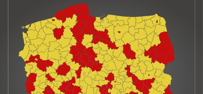 Prawie połowa Polski w strefie czerwonej. Znalazły się w niej 152 powiaty [MAPA]