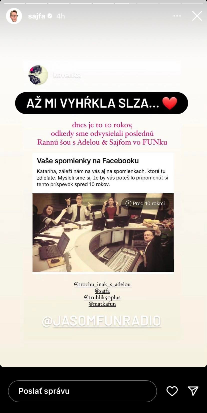 Sajfa zdieľal spomienku na rannú šou s Adelou.