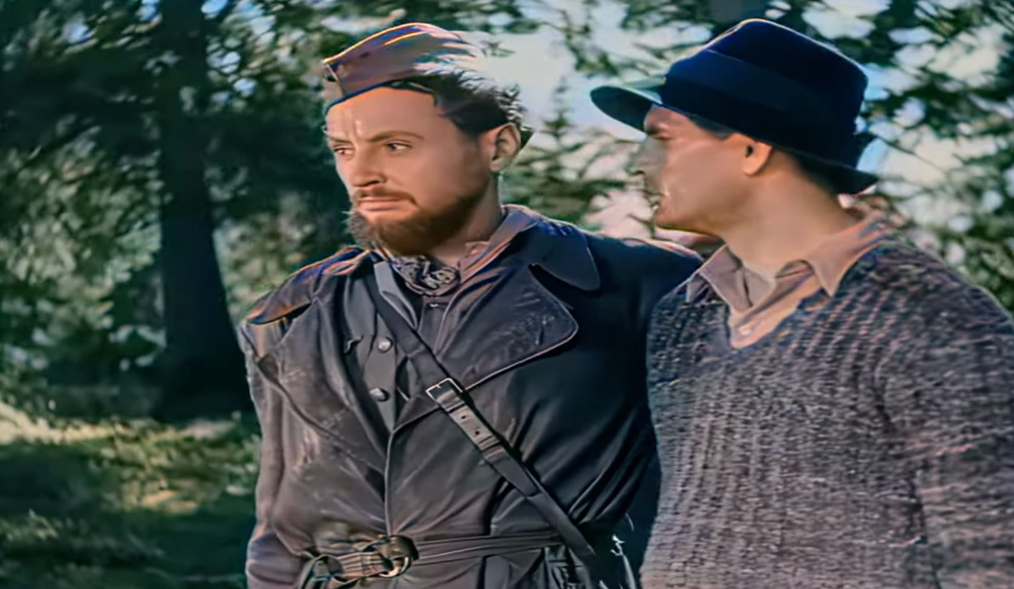 Slovenskí herci Ján Jamnický a Mikuláš Huba vo filme Vlčie diery. 
