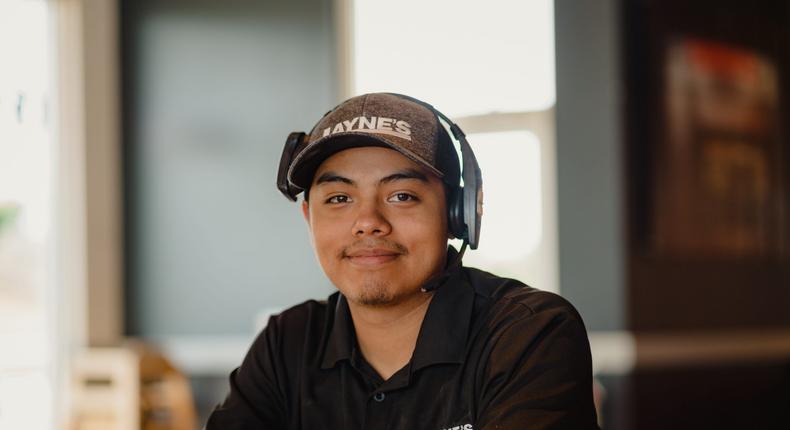 Jason Cabrera, 19, is the general manager for a Layne's Chicken Fingers restaurant in Allen, Texas.
