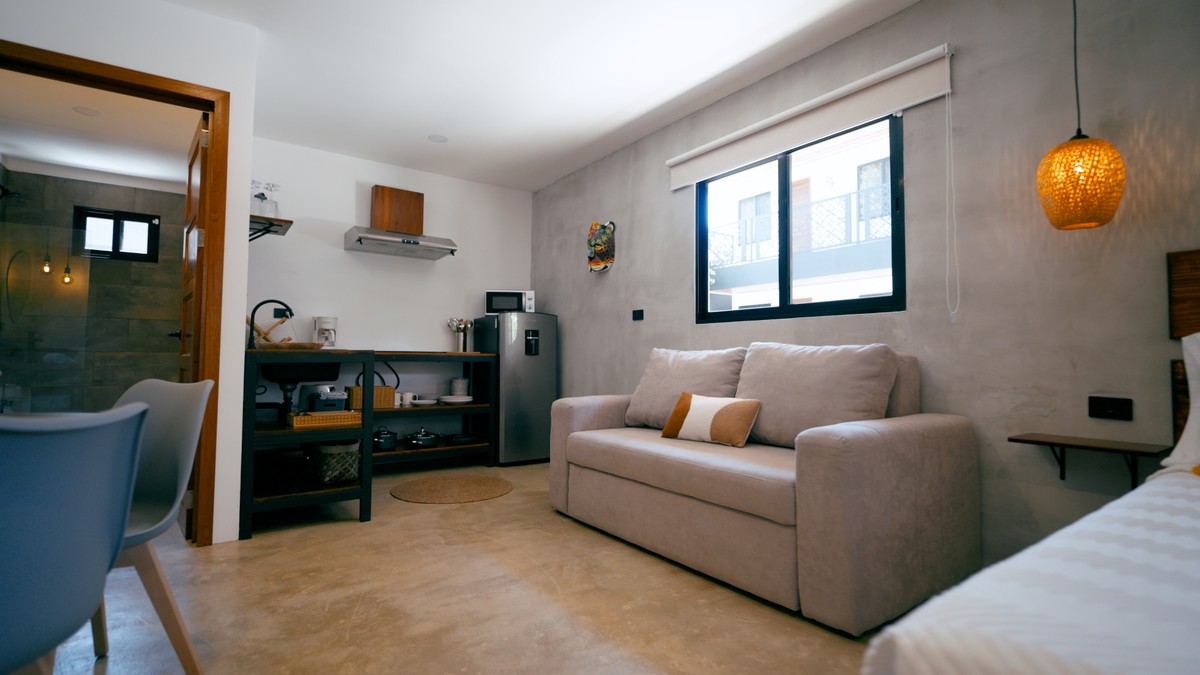 Contemporary,Studio,Apartment,Presenting,An,Open,Concept,Living,Room,,A