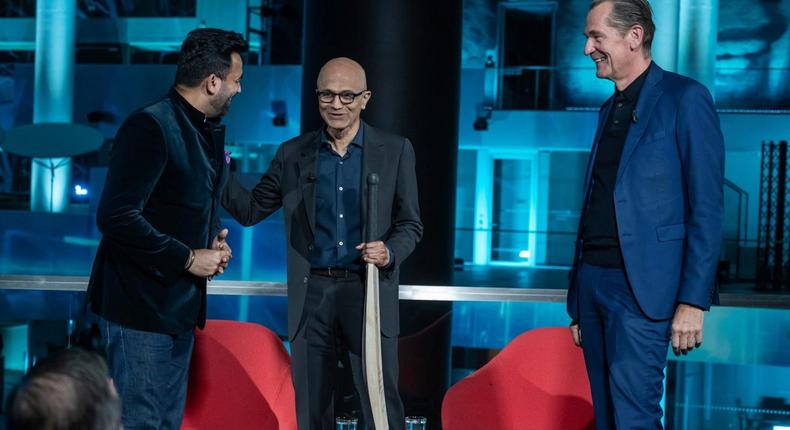 Microsoft CEO Satya Nadella seen accepting the 2023 Axel Springer Award.Axel Springer
