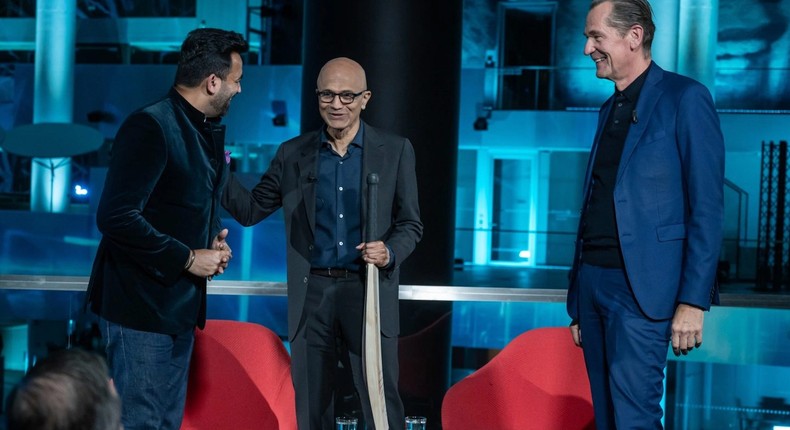 Microsoft CEO Satya Nadella seen accepting the 2023 Axel Springer Award.Axel Springer