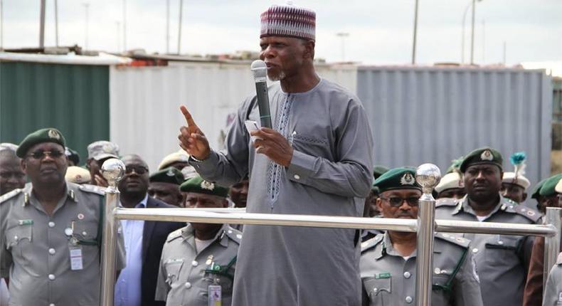 Comptroller-General of Nigeria Customs Service, Hammed Ali, addressing the agency's personnel.