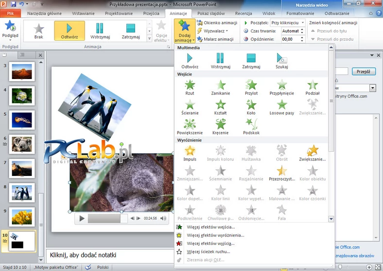 MS PowerPoint 2010 – nowe animacje (kliknij, aby powiększyć)