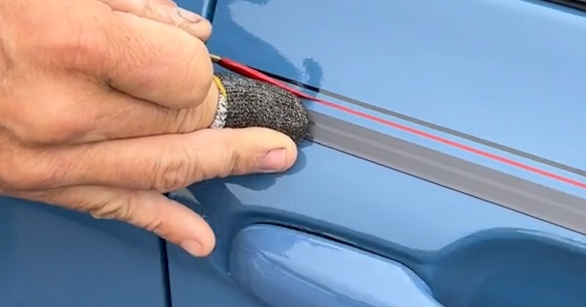 He draws thin, parallel lines on the car with his hand.  What if his hand shakes?