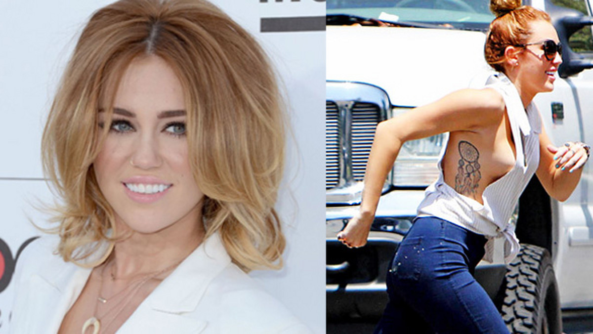 Miley Cyrus musi być bardzo dumna ze swojego ciała, bo już jeden dzień po rozdaniu nagród Billboard Awards paradowała na ulicy w szeroko wyciętym t-shircie, który odsłaniał w całości jej nagą pierś!