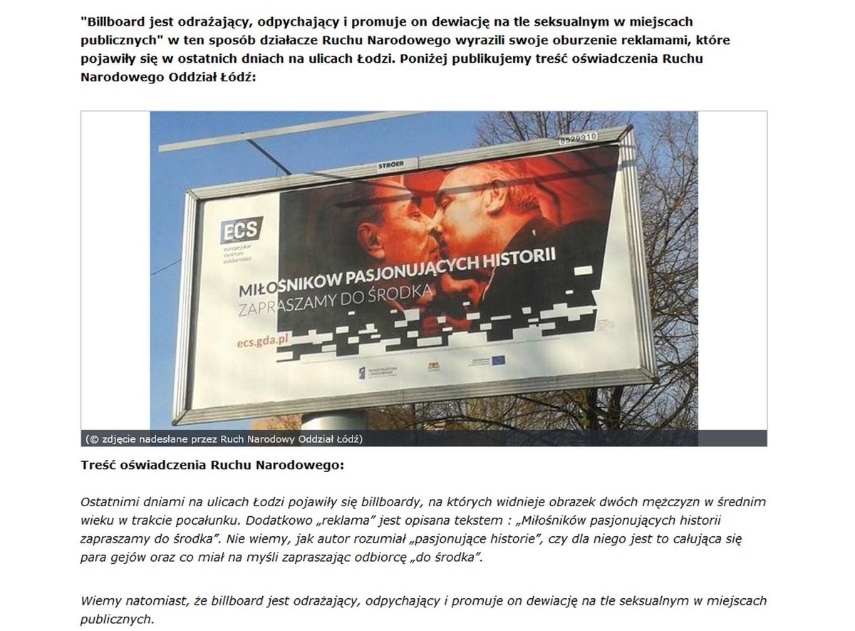 Wpadka narodowców. Protesują przeciwko całującym się gejom na billboardzie. Tylko że to Breżniew i Gierek