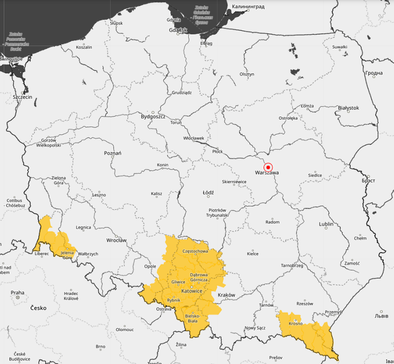 Aktualna mapa z ostrzeżeniami meteorologicznymi dla Polski