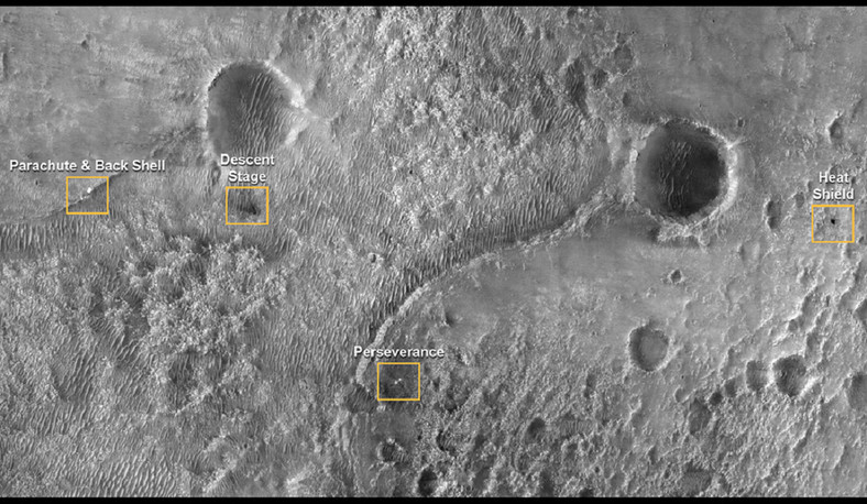 Miejsce lądowania łazika Perseverance sfotografowane przez sondę Mars Reconnaissance Orbiter