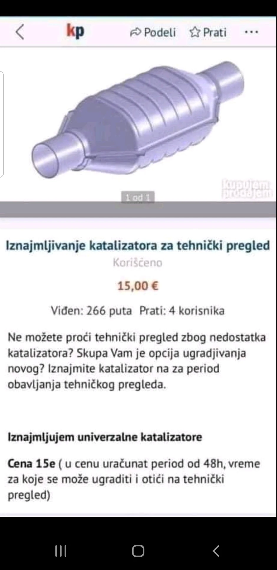 Na internetu se pojavili oglasi za iznajmljivanje katalizatora za prolazak tehničkog pregleda