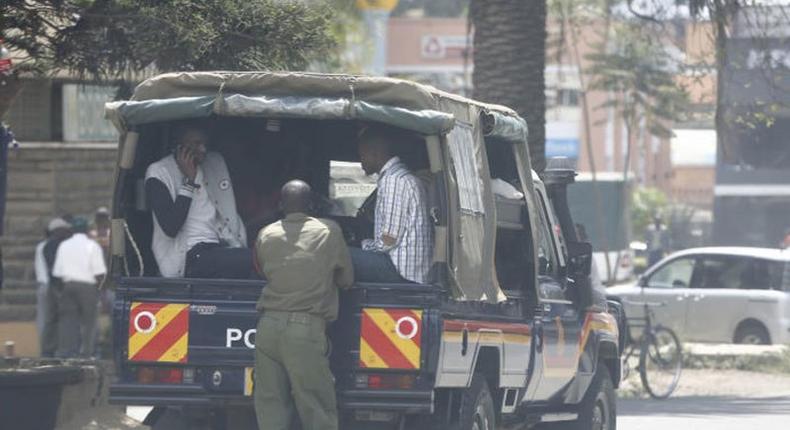 A police patrol vehicle ferrying passengers Nakuru along Marigat - Nakuru road on Monday