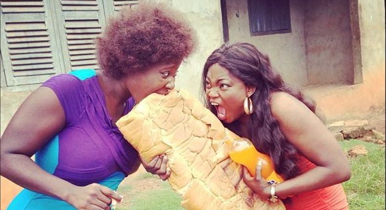 Mercy Johnson and Funke Akindele on set 