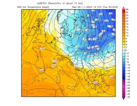Mapa, temperature za 6. novembar