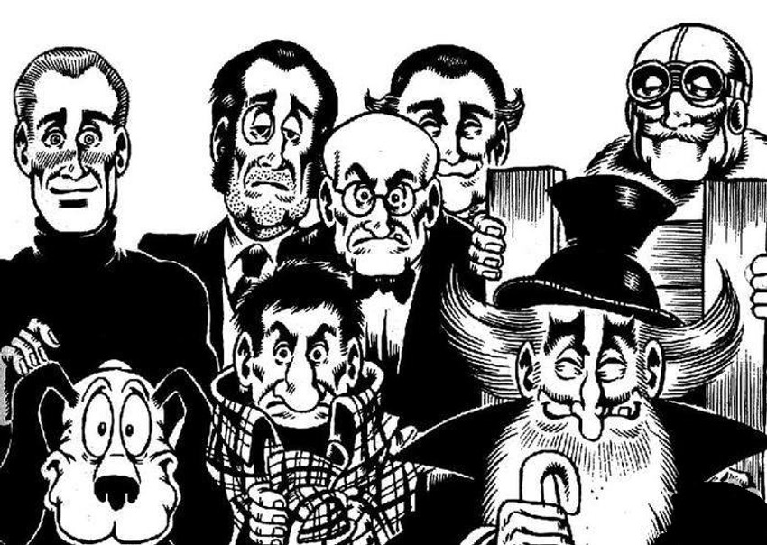 Grupa TNT, s leva: Alan Ford, Nosonja, sir Oliver, Bob Rok, Jeremija, debeli šef (njegovo puno ime je Gervasijus Tvinklminklson), Broj 1 i Grunf