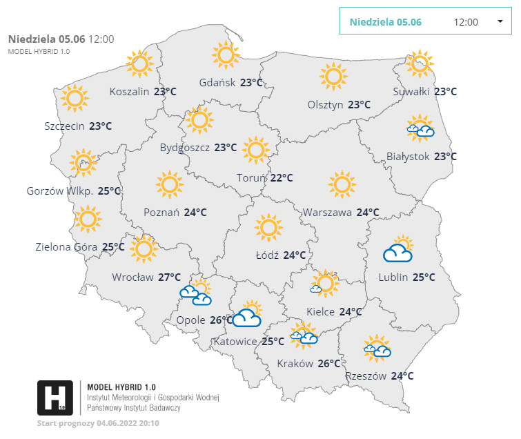 Prognoza IMGW na niedzielę 5 czerwca 2022 r. 