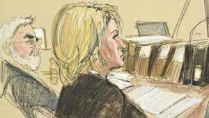 Martha Stewart podczas rozprawy dotyczącej wykorzystania informacji poufnych, 2004. / rys. Elizabeth Williams