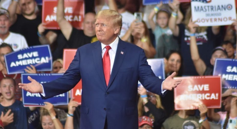 Former President Donald Trump delivers remarks at a rally in Wilkes-Barre, Pennsylvania on September 3, 2022.