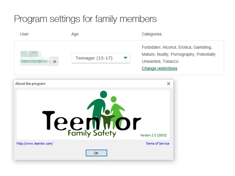 Główne okno programu do kontroli rodzicielskiej - Teentor Starter