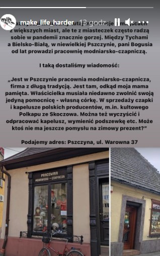 Wiadomość opublikowana przez profil Make Life Harder na Instagramie