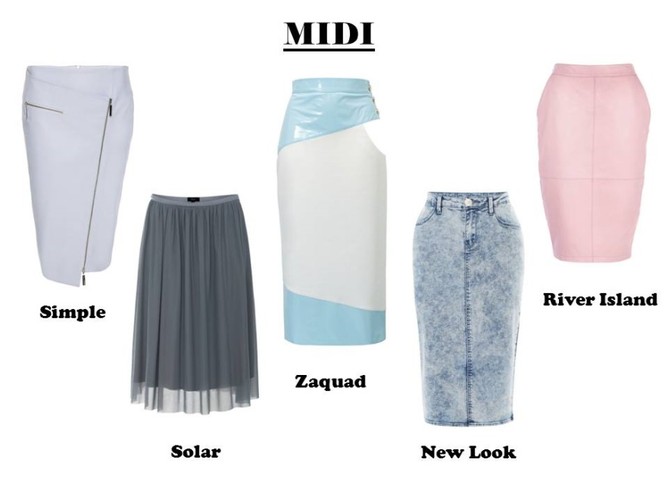 Modne spódnice MIDI na lato 2014: Simple: 899,90 pln Solar: 399 zł Zaquad: 400 pln New Look: 99,99 pln River Island: 529 pln