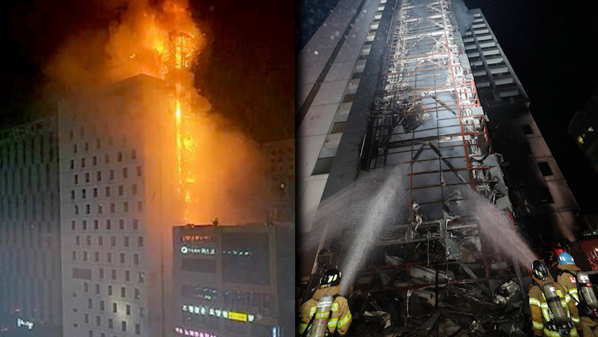 Przerażający pożar 18-piętrowego hotelu w Korei. Goście skakali na dach
