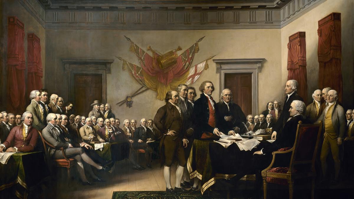 Obraz Johna Trumbulla przedstawiający prezentację projektu w Deklaracji Niepodległości do Kongresu.