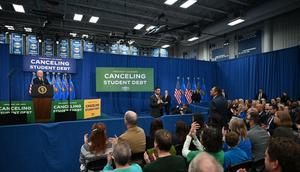 US President of the United States Joe Biden delivers remarks on student debt and lowering costs for Americans at Madison College in Madison, Wisconsin, United States on April 8, 2024.Kyle Mazza/Anadolu via Getty Images