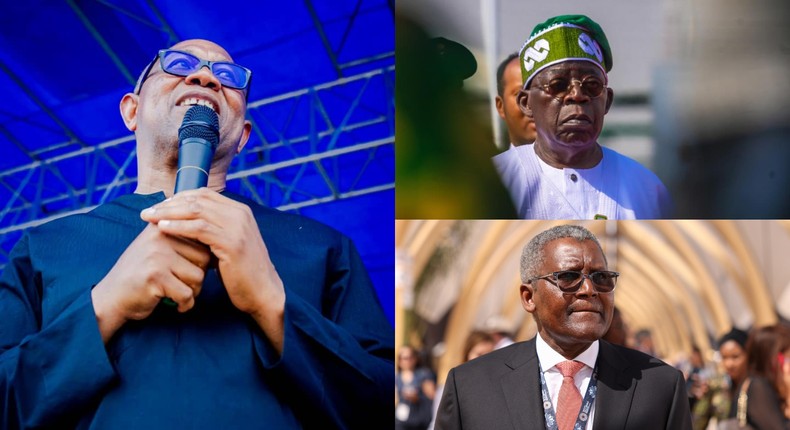 Peter Obi, Bola Tinubu and Aliko Dangote [Facebook/Getty Images]