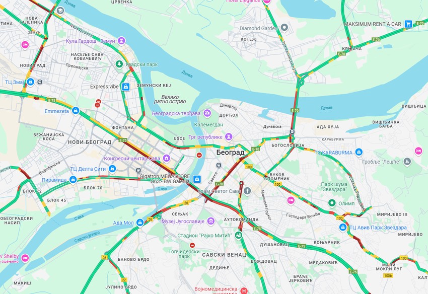 Mapa gužve u Beogradu