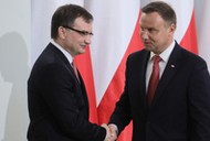 Prezydent Andrzej Duda oraz minister sprawiedliwości, prokurator generalny Zbigniew Ziobro po uroczystości w Pałacu Prezydenckim w Warszawie