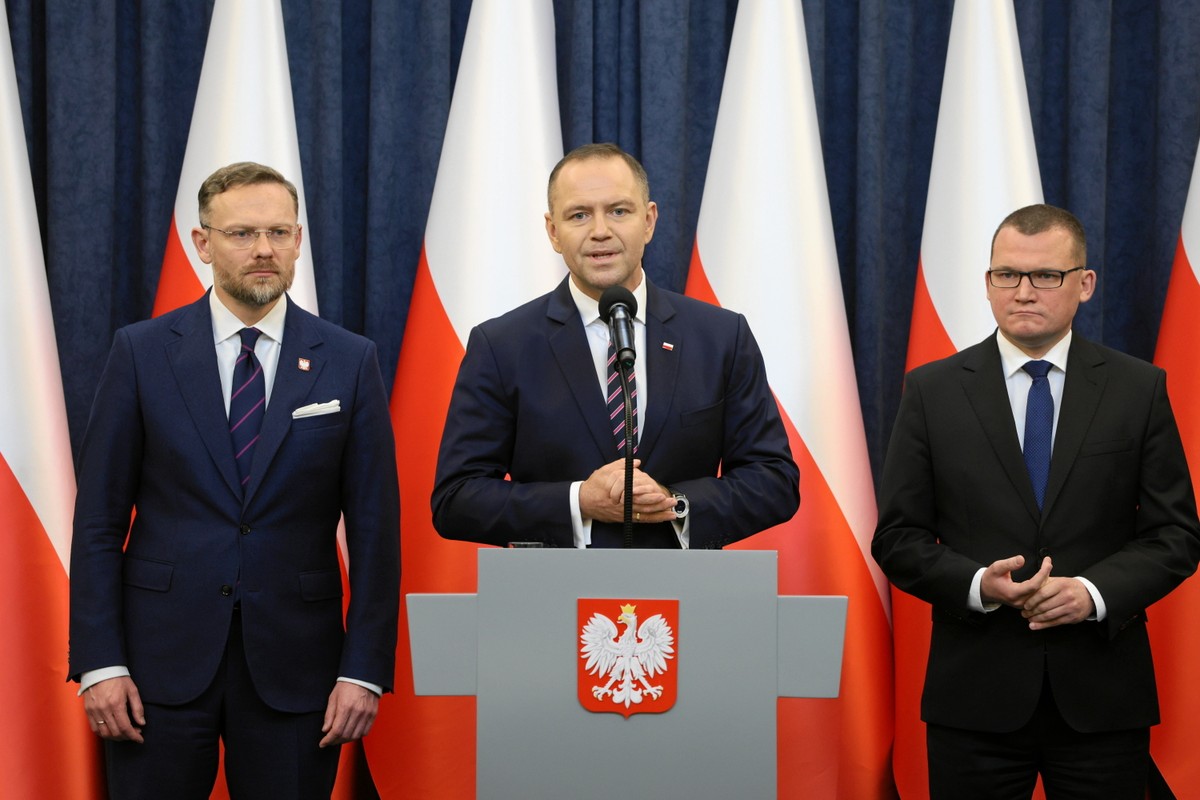 Prezydent RP Karol Nawrocki oraz szef KPRP Zbigniew Bogucki i szef gabinetu prezydenta RP Paweł Szefernaker