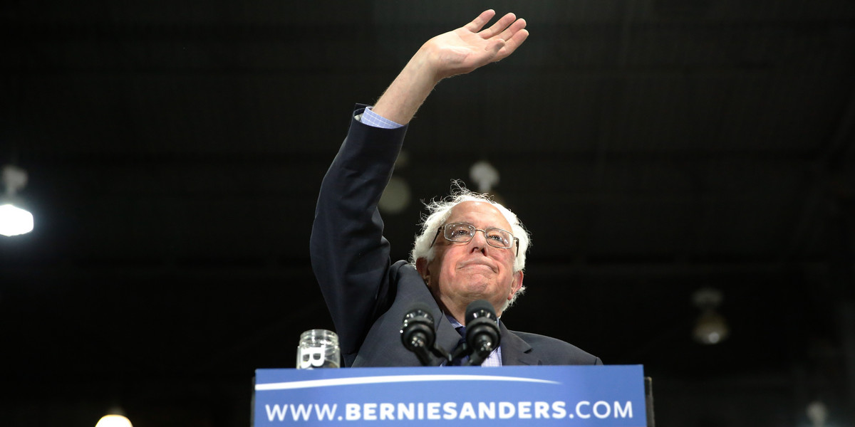 Bernie Sanders waves to supporters in West Virginia.