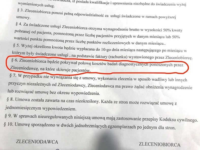 Screen umowy. Fot. Lekarz Bartosz Fiałek