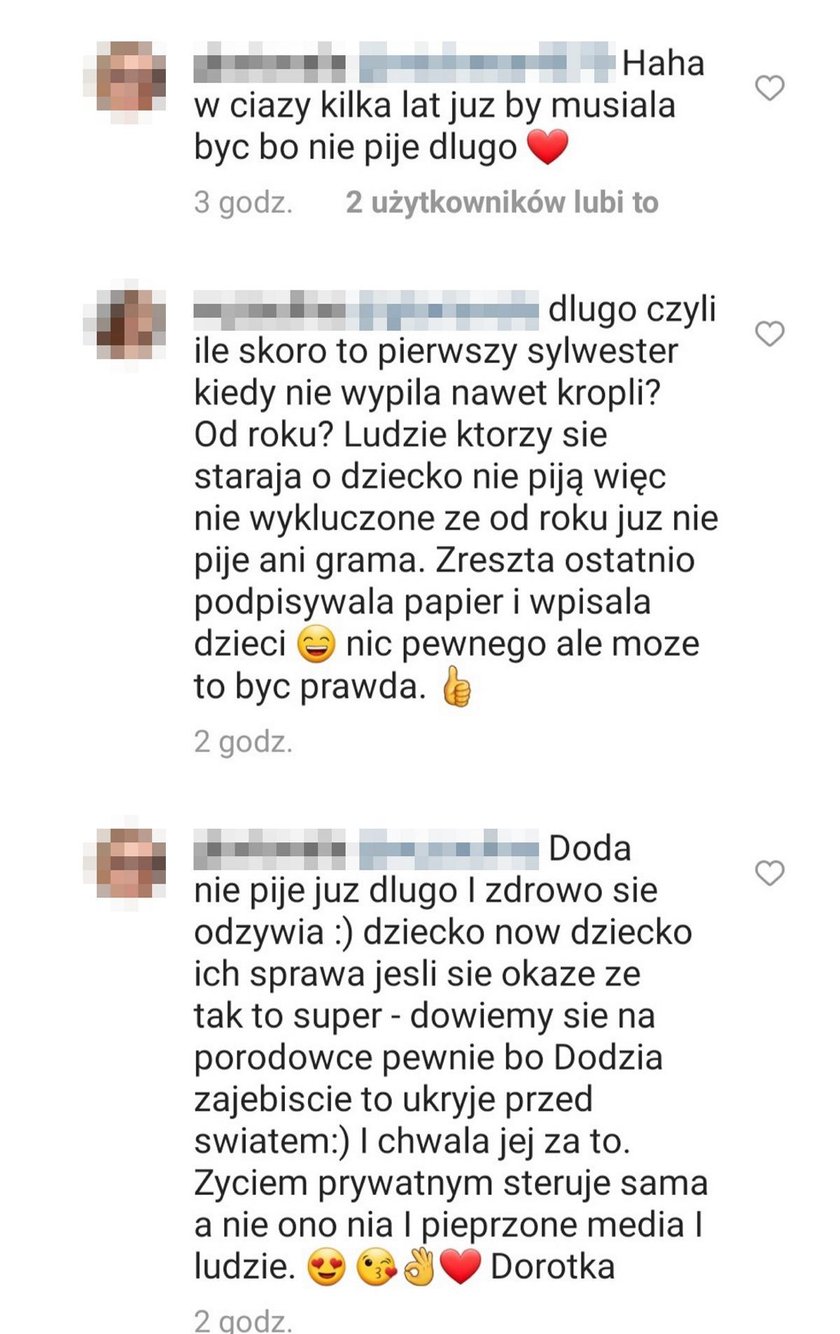 Komentarze pod postem Dody