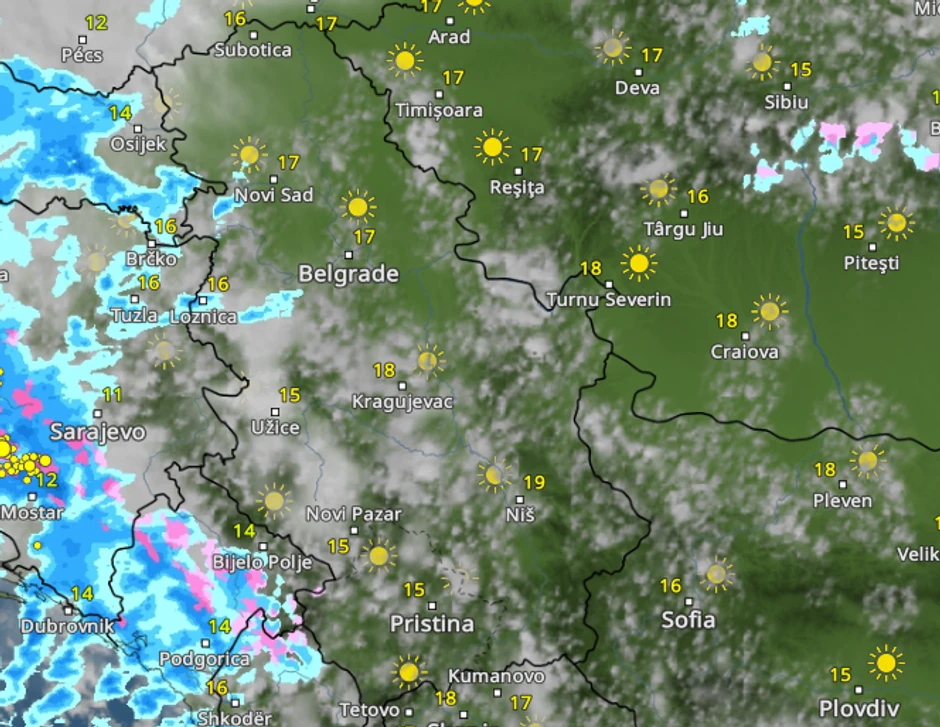 Kretanje padavina sutra u podne 