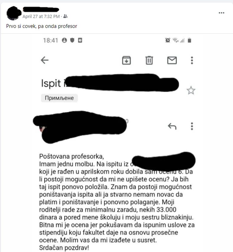 Poruka studentkinje