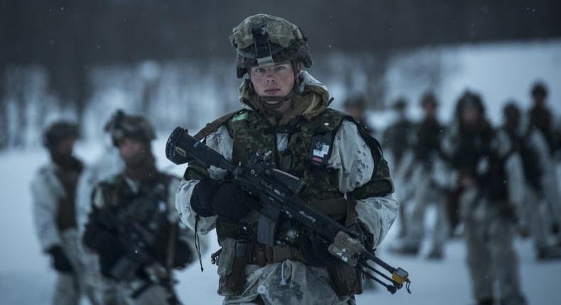 US Marines hike in Sekiyama, Japan, March 15, 2017.