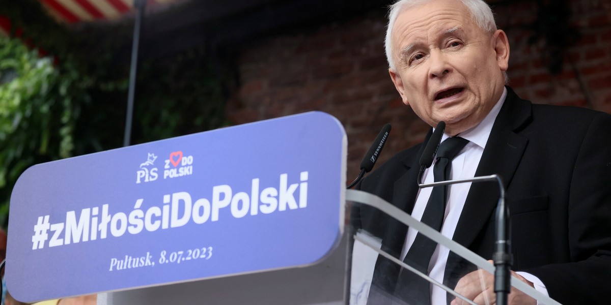 Jarosław Kaczyński podczas sobotniego pikniku w Pułtusku.