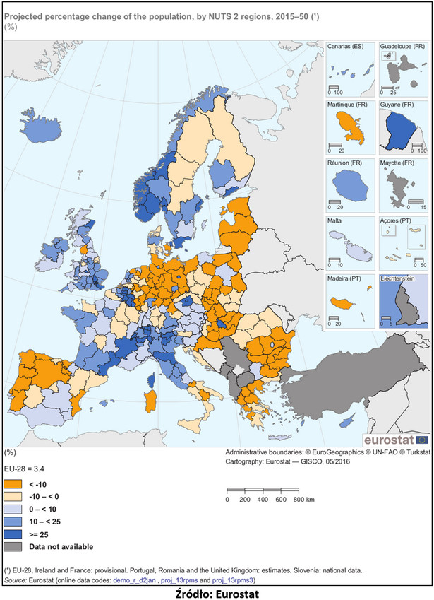Które regiony UE wyludniają się najszybciej? Polska też jest na liście [MAPA]