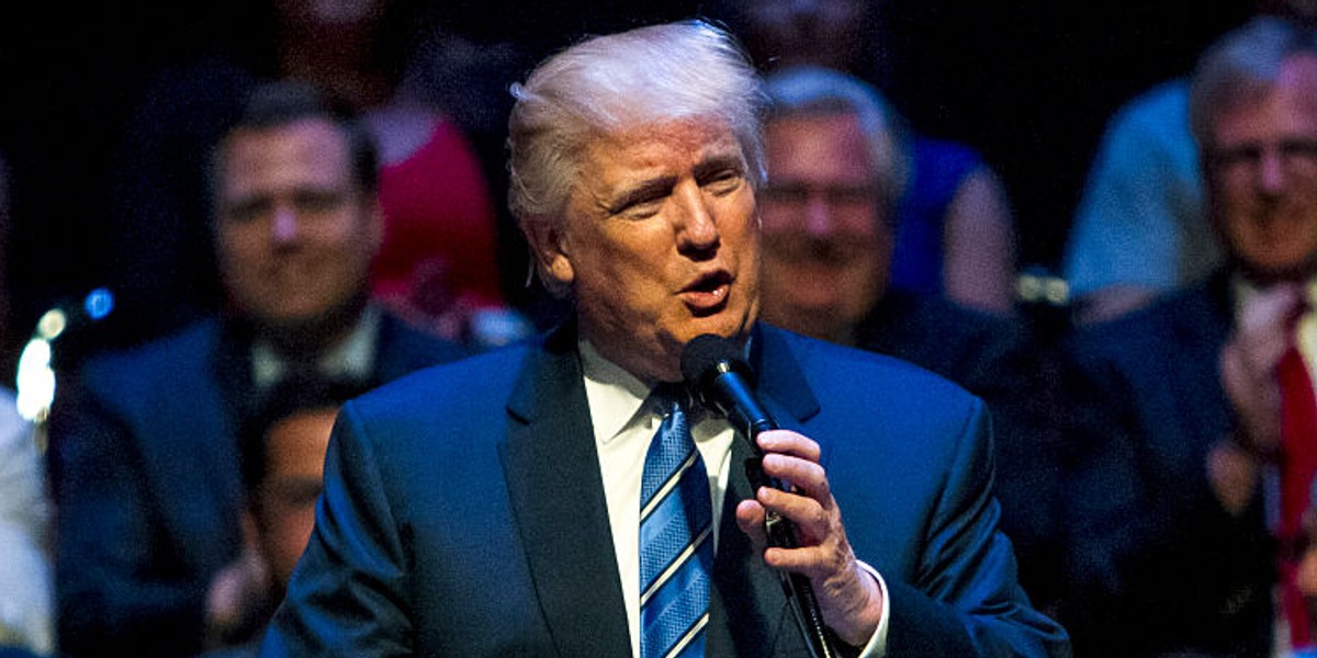 Republican Presidential candidate Donald Trump speaks at the Merrill Auditorium on August 4, 2016 in Portland, Maine.