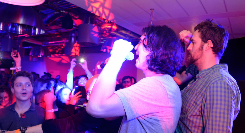 NOVEMBER 11: Adam Neumann Co-founder and CEO and Miguel McKelvey - Chief Creative Officer attends the WeWork London launch party on November 11, 2015 in London, England