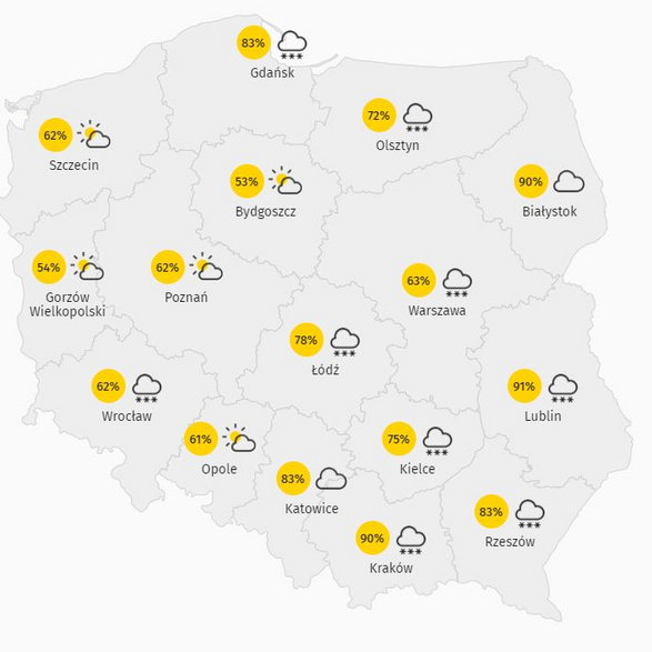 Poziom zachmurzenia w Polsce w sobotę 22 stycznia