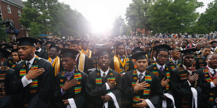 Members of the graduating class of 2013 attend their graduation ceremony at Morehouse College in Atlanta, Georgia, May 19, 2013.