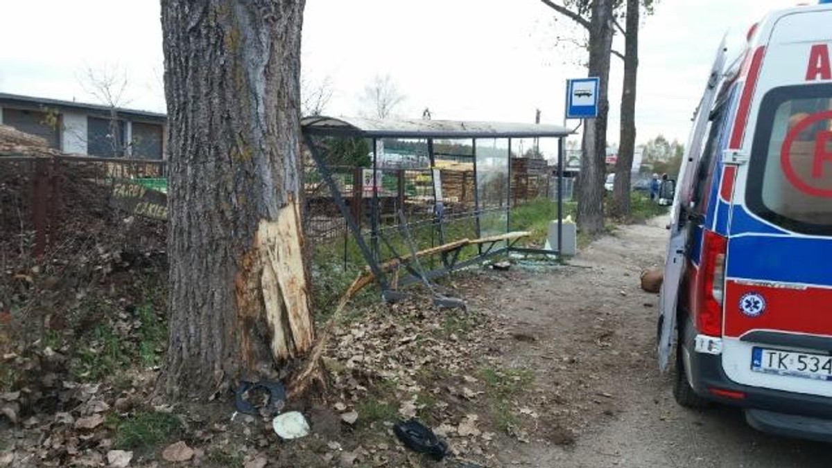 Do wypadku doszło dziś koło godziny 14, przy ul. Leśniówka. 26-latek stracił panowanie nad pojazdem, uderzył w drzewo i wiatę przystankową. Dwie osoby zostały ranne - to 28-letni pasażer oraz siedzący na przystanku 67-latek.