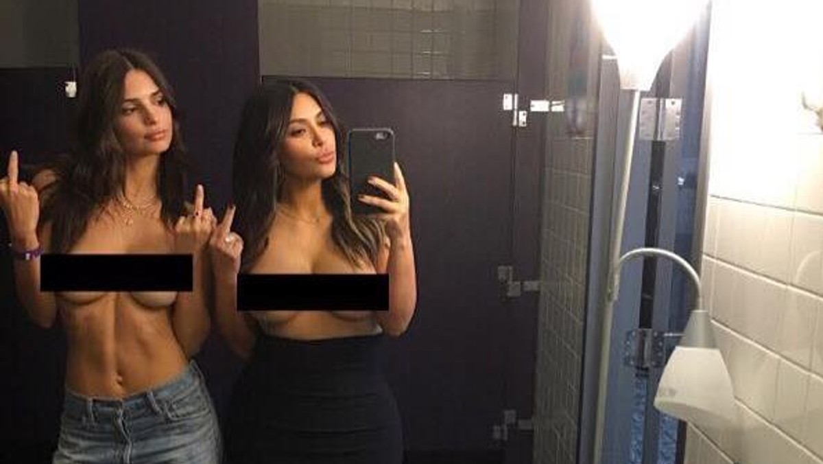 Emily Ratajkowski, selfie, topless, Kim Kardashian