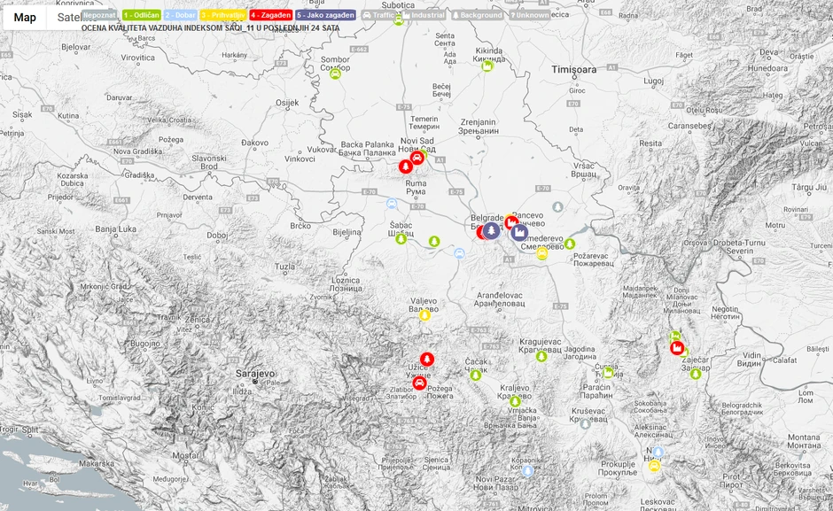 Zagađenje vazduha u Srbiji, utorak 22. oktobar