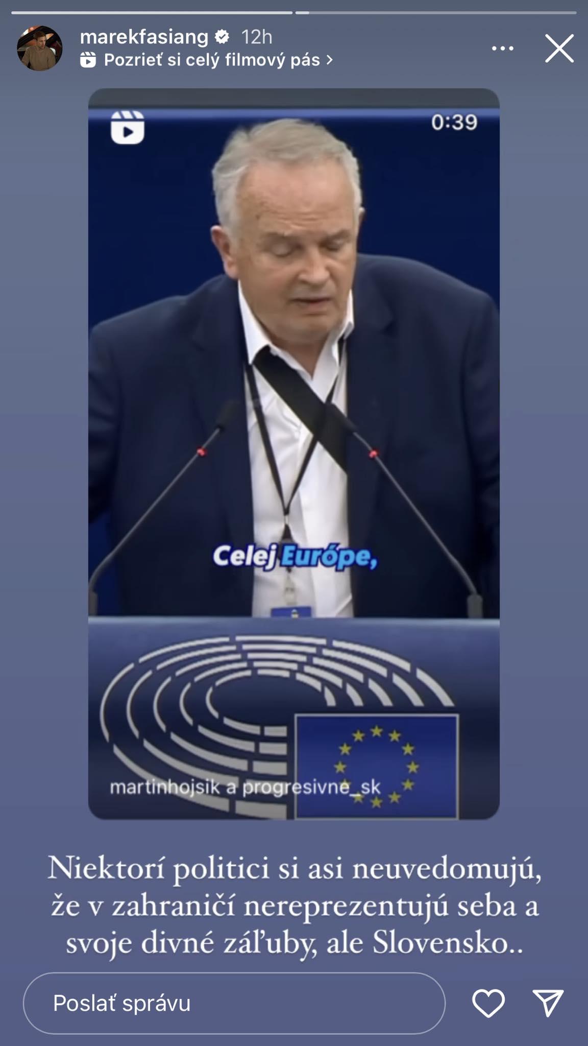 Na Radačovského vystúpenie v EP reagoval aj Marek Fašiang.