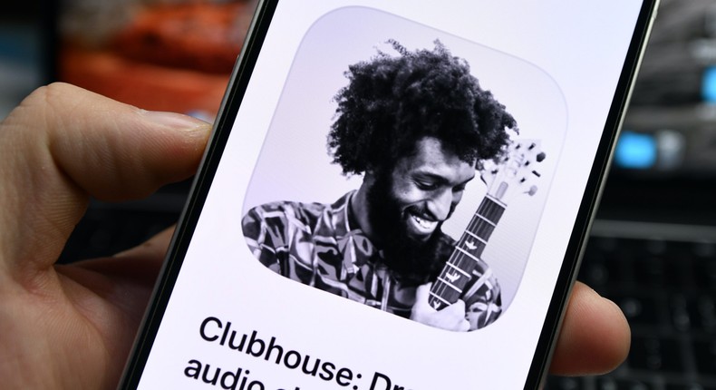 In this photo illustration the Clubhouse app logo is seen displayed on a smartphone screen.
